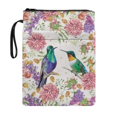 Reusable Book Cover with Carrying Cord and Zippered Pocket, Hummingbird Pattern
