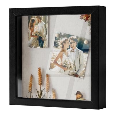 3D Shadow Box Frame, Deep Wood Display Frame for Objects up to 3 cm, Photos, Crafts, Artwork and Keepsakes, Black