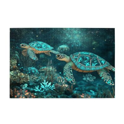 1,500-Piece Ocean Floor Turtle Wooden XXL Puzzle for Adults with Box and Poster - 1T-636