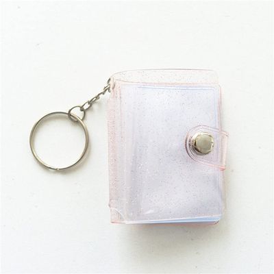 Mini Photo Card Holder, Photo Binder, Album, 5.1 cm, 16 Pockets, Photo Album with Keychain (2.5 cm, Pink)