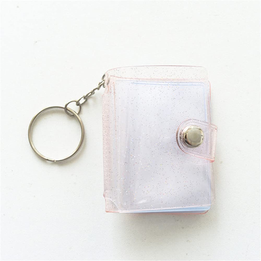Mini Photo Card Holder, Photo Binder, Album, 5.1 cm, 16 Pockets, Photo Album with Keychain (2.5 cm, Pink)
