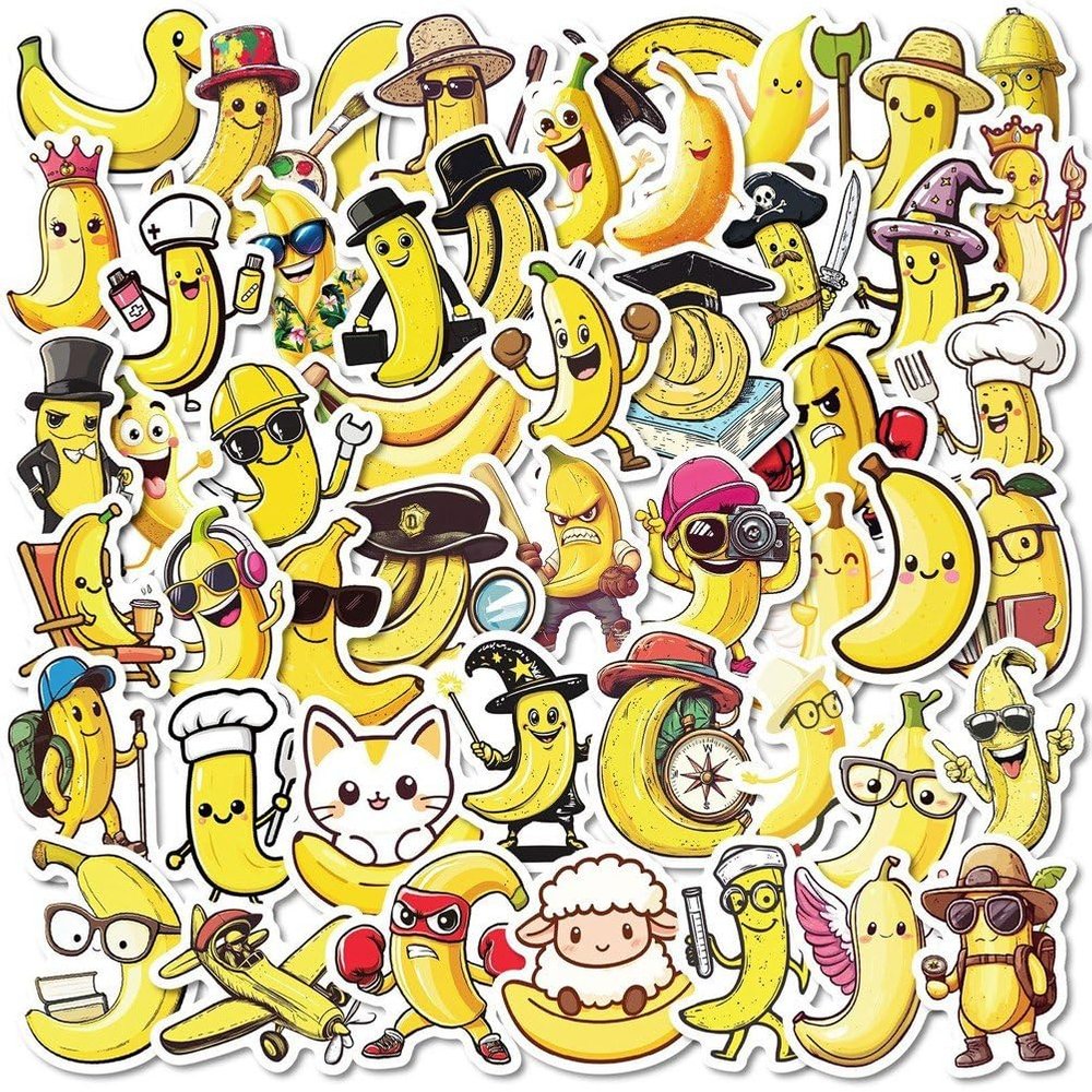 Keuyeo Yellow Banana Stickers, 50 pcs