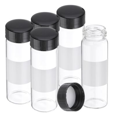 PATIKIL Small Glass Sample Vials with Lids, 5-Pack, 30 mL Clear Glass Bottles with Black Screw Caps and Labels