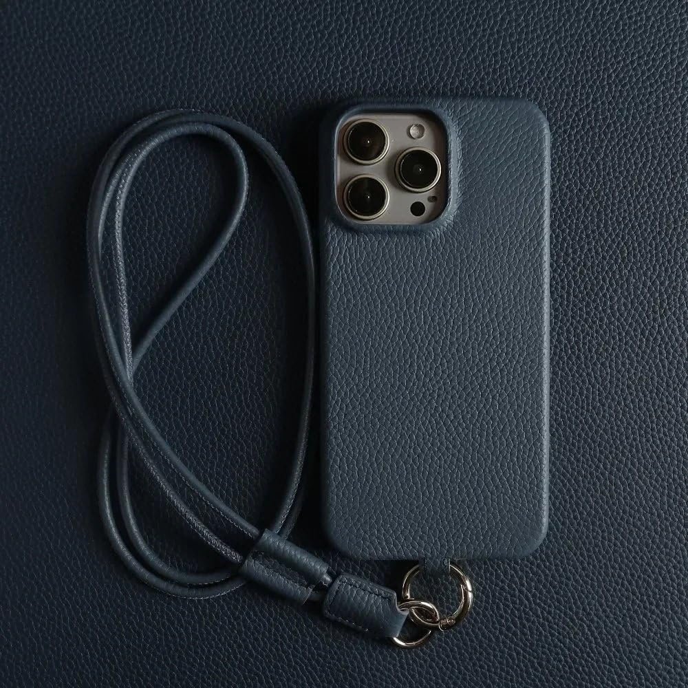 ZSUFCBF Luxurise Leather Case with Crossbody Strap for iPhone 13 Pro, Navy Blue