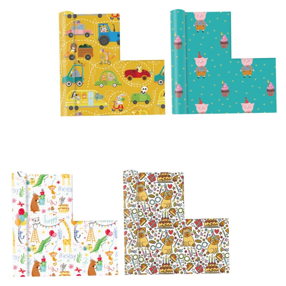 Animal-Themed Gift Wrapping Paper, 4 Sheets