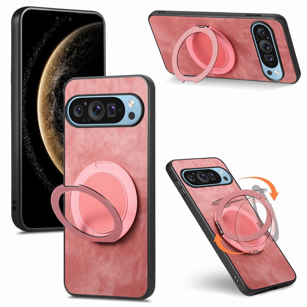 Jiajihua Case Compatible with Google Pixel 9 / Pixel 9 Pro / 10 / 10 Pro, Built-In Magnet, [PC+TPU+PU] 3-in-1 Two-Way Kickstand, Anti-Drop Cover, Pink