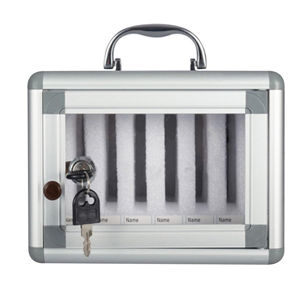 XDCXYD Aluminum Alloy Cell Phone Cabinet, Phone Safe, School Box with Transparent Door, 6 Compartments