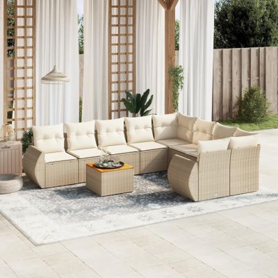 qohoio 9-Piece Garden Sofa Set with Cushions, Beige Poly Rattan