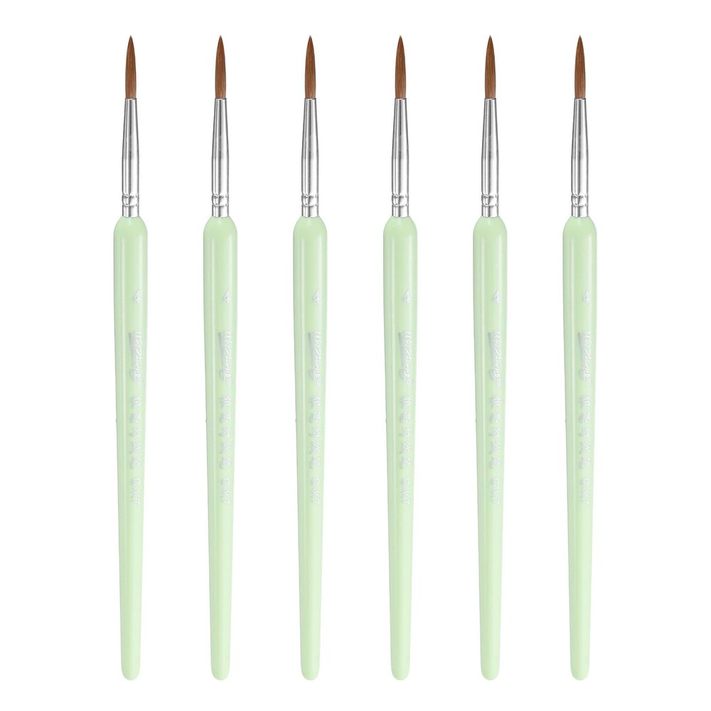 QUARKZMAN 6-Piece Detail Brush Set 17mm Nylon Tip for Watercolor & Acrylic Painting (4#), Green