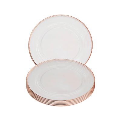 Premium 13-Inch Clear Glass Charger Plates with Rose Gold Rim, 16-Piece Set
