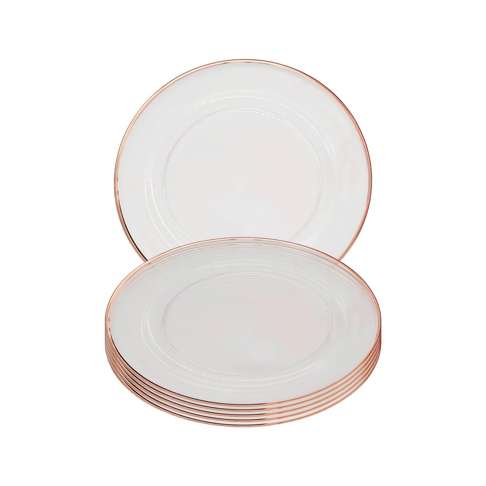 Premium 13-Inch Clear Glass Charger Plates with Rose Gold Rim, 16-Piece Set