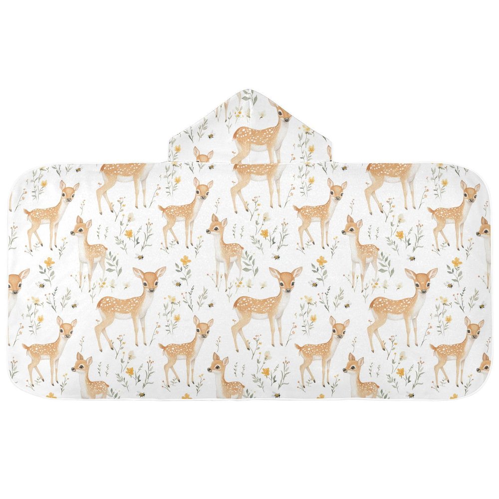 WDdZzyy Kids' Beach Towel with Cute Sika Deer, White Hooded Toddler Towel