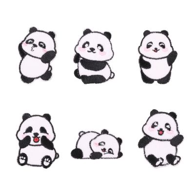 6 x Panda Iron-On Patches, Self-Adhesive