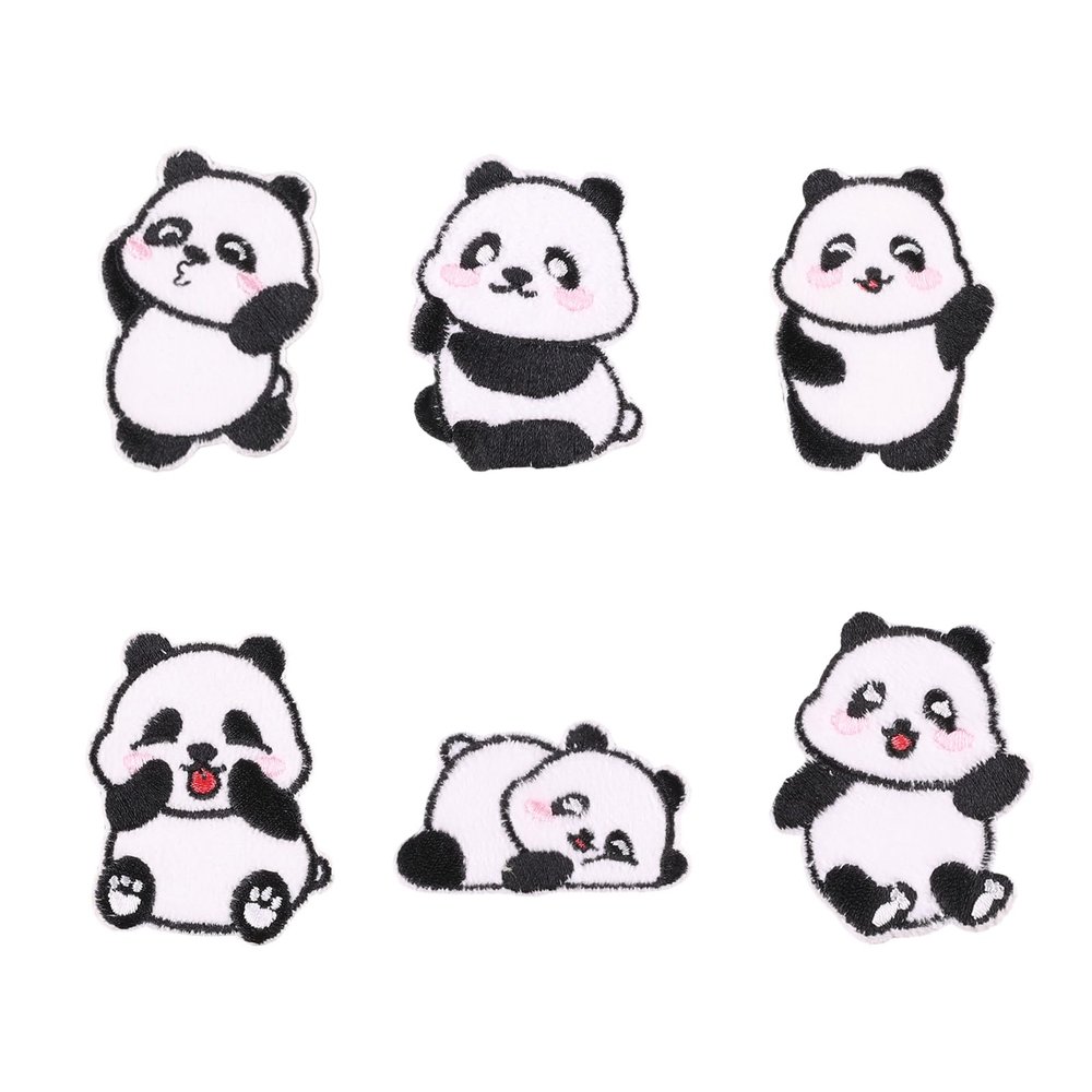 6 x Panda Iron-On Patches, Self-Adhesive