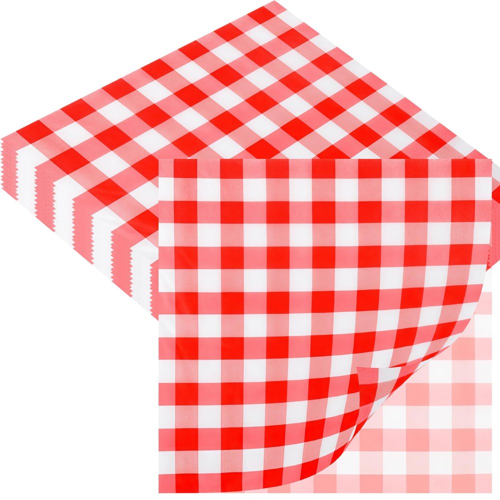 20 Red Checkered Napkins, 33 x 33 cm