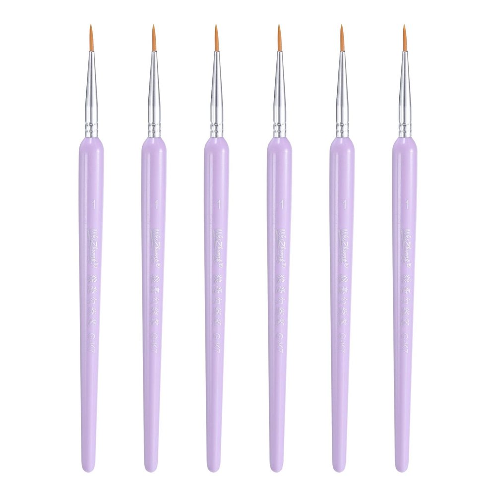 QUARKZMAN 6-Piece Detail Brush Set 10mm Tip Nylon Hair for Watercolor & Acrylic Painting (1#), Purple