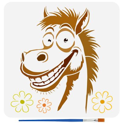 FINGERINSPIRE Funny Horse Stencil for Painting with Brush 30x30cm