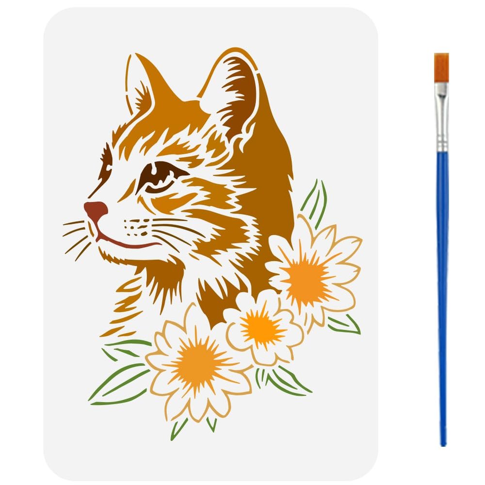 FINGERINSPIRE Cat Stencil with Brush