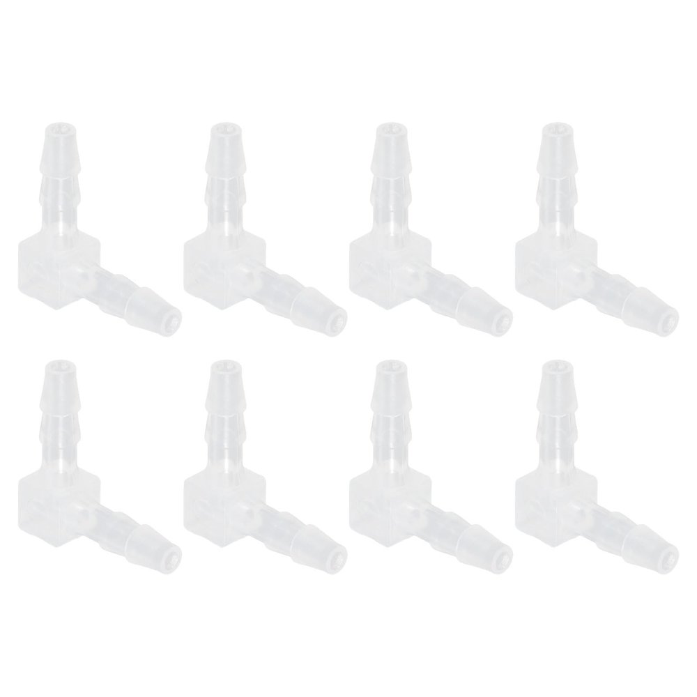 QUARKZMAN 1/8" Hose Barb Fittings, 8-Piece Equal Barbed 90-Degree Elbow L-Shaped 2-Way Plastic Splicer Connectors