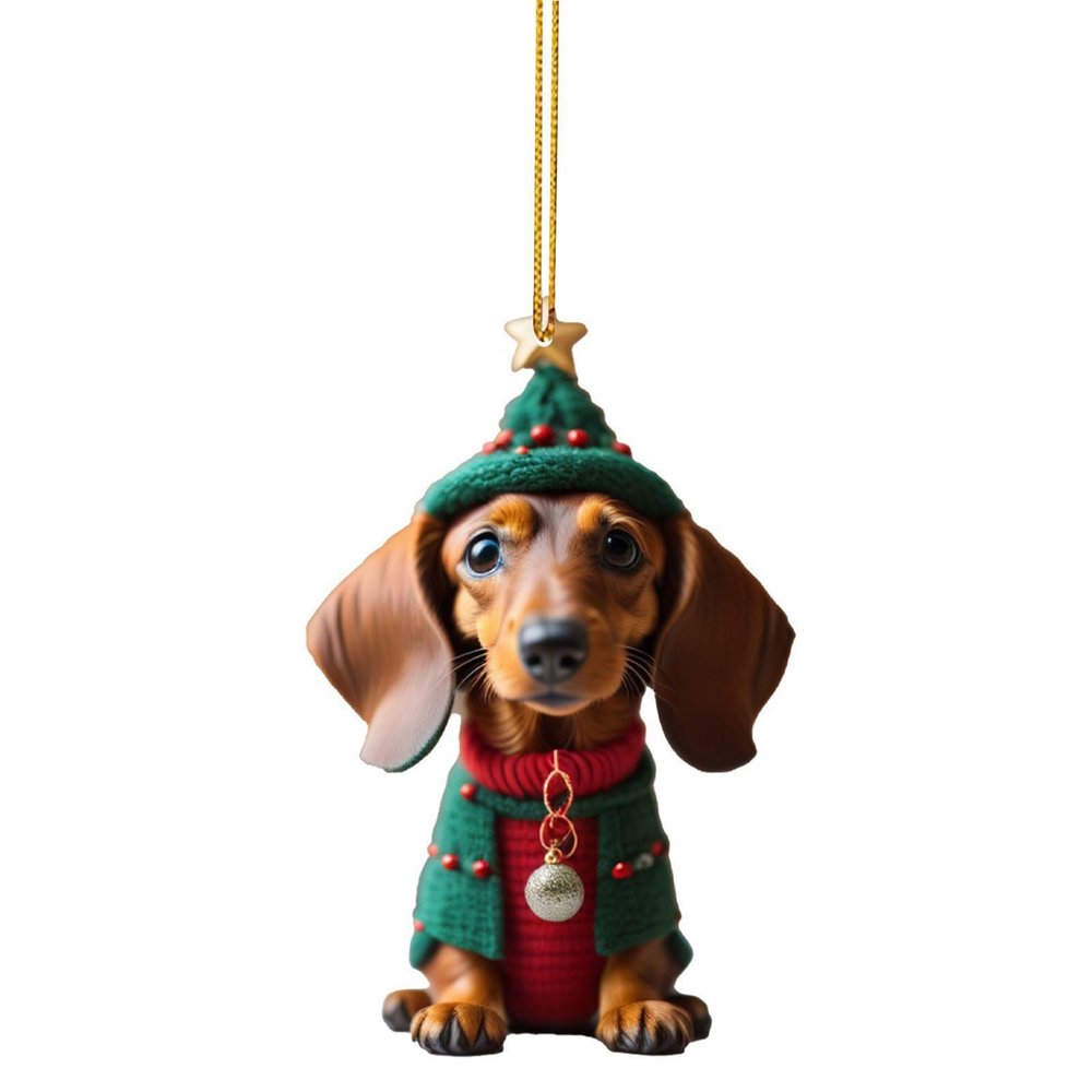 Cartoon Dachshund Christmas Ornament