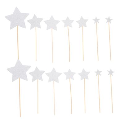 MAGICLULU 70-Piece Wood and Paper Cupcake Pickers with Star Glitter Cake Toppers