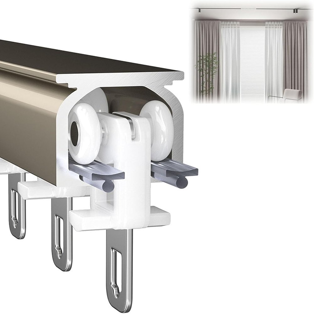ININOSNP Aluminum Alloy Ceiling Track with Quiet Rollers, Champagne, 2 m/6.5 ft