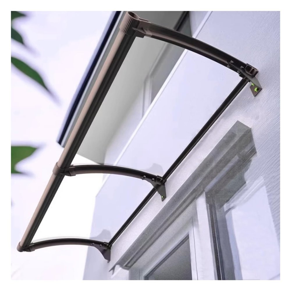 HBOOMOEM Transparent Curved Lean-To Door Canopy, Aluminum Alloy Brackets, 65 × 150 cm