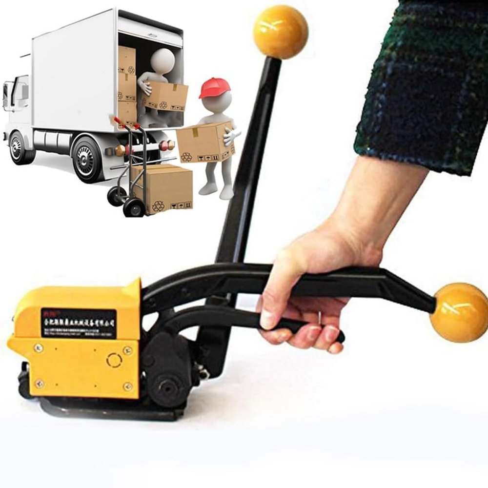 3-in-1 Steel Strapping Tool, Manual Buckle-Free Tensioner and Cutter for 13–19 mm Steel Strap