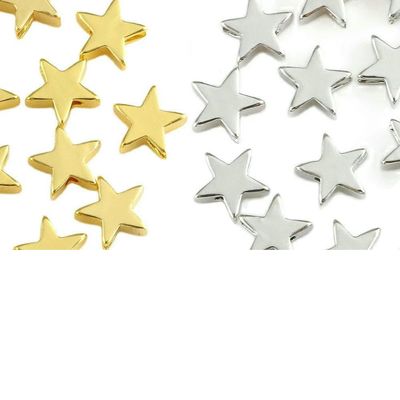 10 Stainless Steel Heart and Star Spacer Beads, Gold/Silver, 8 x 3 mm, Star-Silver