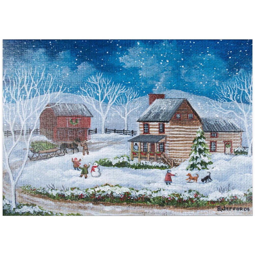 MyPuzzle Rustic Winter Landscape with Snow-Covered Cabin - Premium 1,000-Piece Puzzle