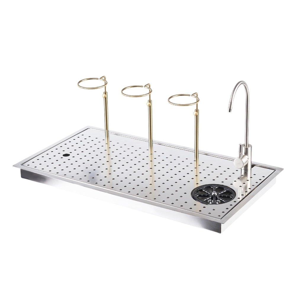 Stainless Steel Glass Rinser for Sink with Side Spray and Drip Tray, 64 x 34 x 25.5 cm
