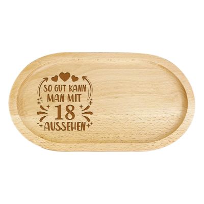 18th Birthday Oval Engraved Wooden Tray for Boys and Girls
