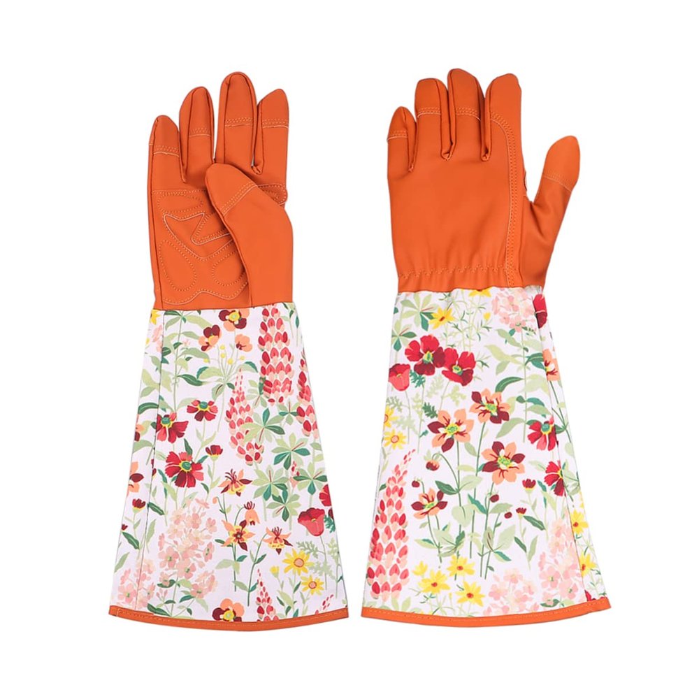 Brown Garden Gloves, 1 Pair, Polyester, Long Cuff