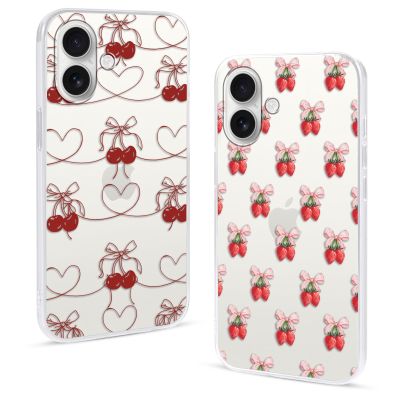 Stradvnaly 2-Pack Transparent Cases for iPhone 16 6.1", Strawberry Bow Pattern