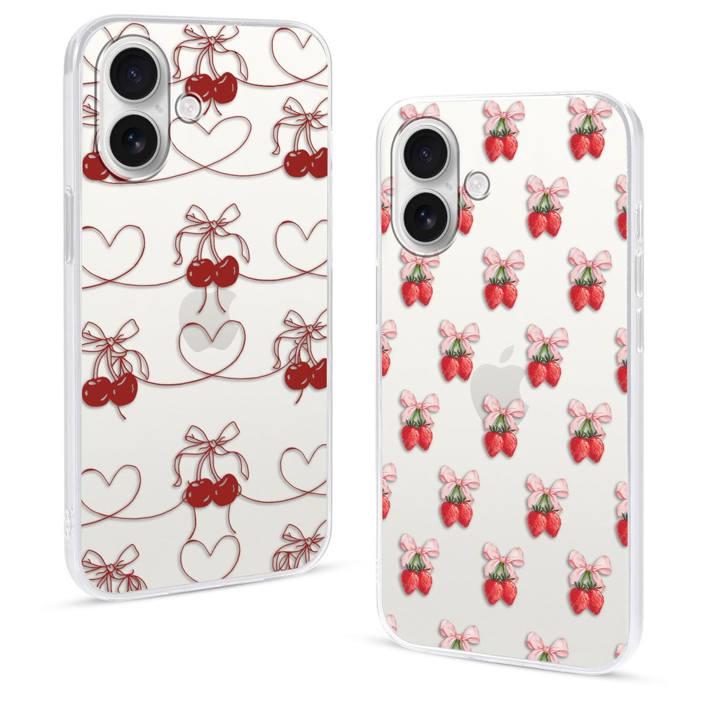 Stradvnaly 2-Pack Transparent Cases for iPhone 16 6.1", Strawberry Bow Pattern