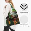 KCGSDEGV Reusable Shopping Bag with Fun Frog Print, Foldable Tote Bag for Shopping, Travel, Beach, and Work, Black, 1 Pack view 2