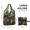 KCGSDEGV Reusable Shopping Bag with Fun Frog Print, Foldable Tote Bag for Shopping, Travel, Beach, and Work, Black, 1 Pack view 3