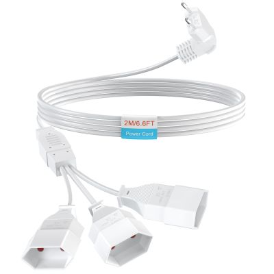 2 m 3-in-1 Euro Power Cable Extension, 1 Plug to 3 Sockets, 0.75 mm, Max. 2.5 A/250 V, White
