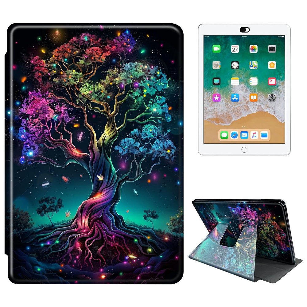 RWUTYTIUL Protective Case for Kindle Paperwhite 12th Gen. 2024 and Kindle Colorsoft Signature Edition, 360° Rotating, Shockproof, with Stand, Colorful Tree Leaf