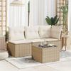 WKIEQACO Outdoor Garden Table with Glass Top, Beige, 55 x 55 x 37 cm, Polyrattan view 3