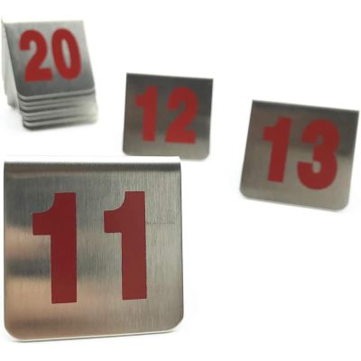 ROFBIHG 10-Piece Stackable Tent-Style Table Numbers (1–100) for Restaurants, Double-Sided Reception Number Signs, Stainless Steel Metal Table Number Stands, 5 x 5 cm (Red, 1–60)