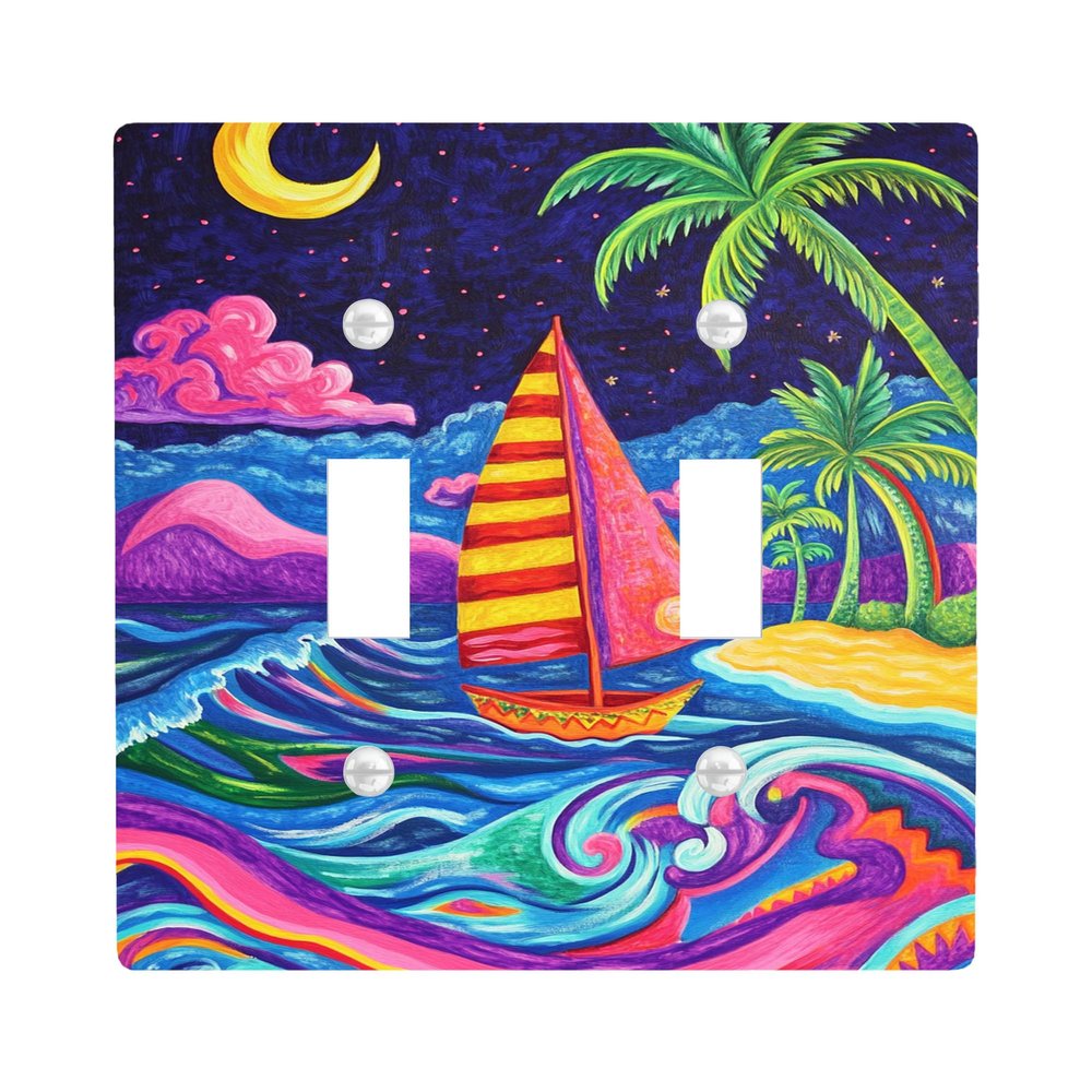 Tropical Night Ocean Waves Double Toggle Switch and Outlet Cover