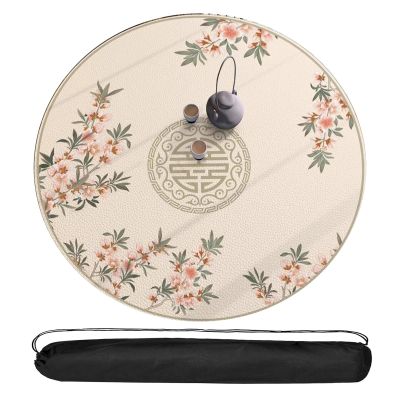 WTBHDUK Round Mahjong Mat for Poker Tables with Carrying Bag, Beige, 47.2 x 47.2 in