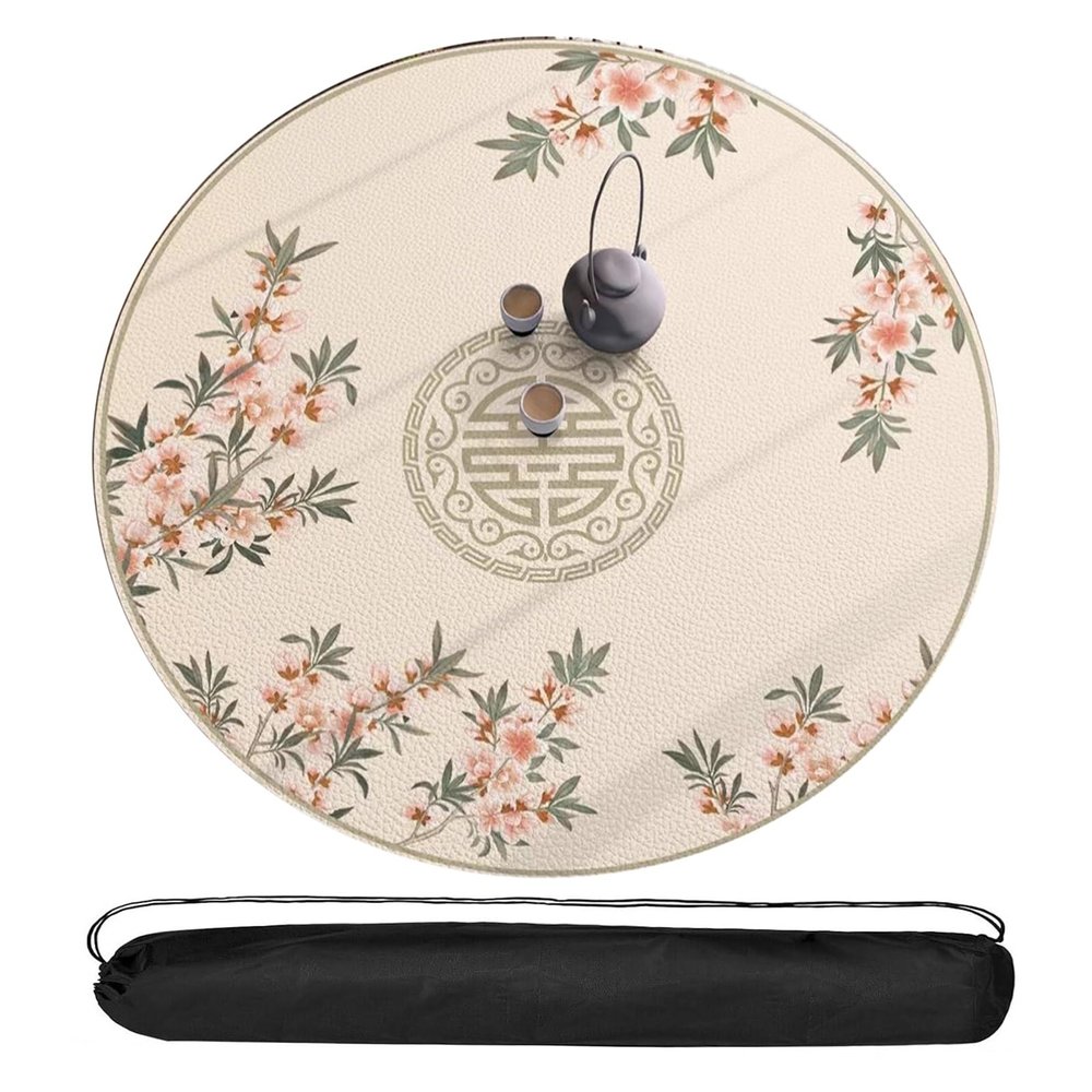 WTBHDUK Round Mahjong Mat for Poker Tables with Carrying Bag, Beige, 47.2 x 47.2 in