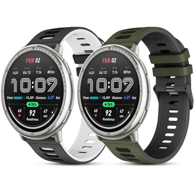 SenMore 2-Pack 20mm Soft Silicone Replacement Bands for Amazfit and Garmin Smartwatches