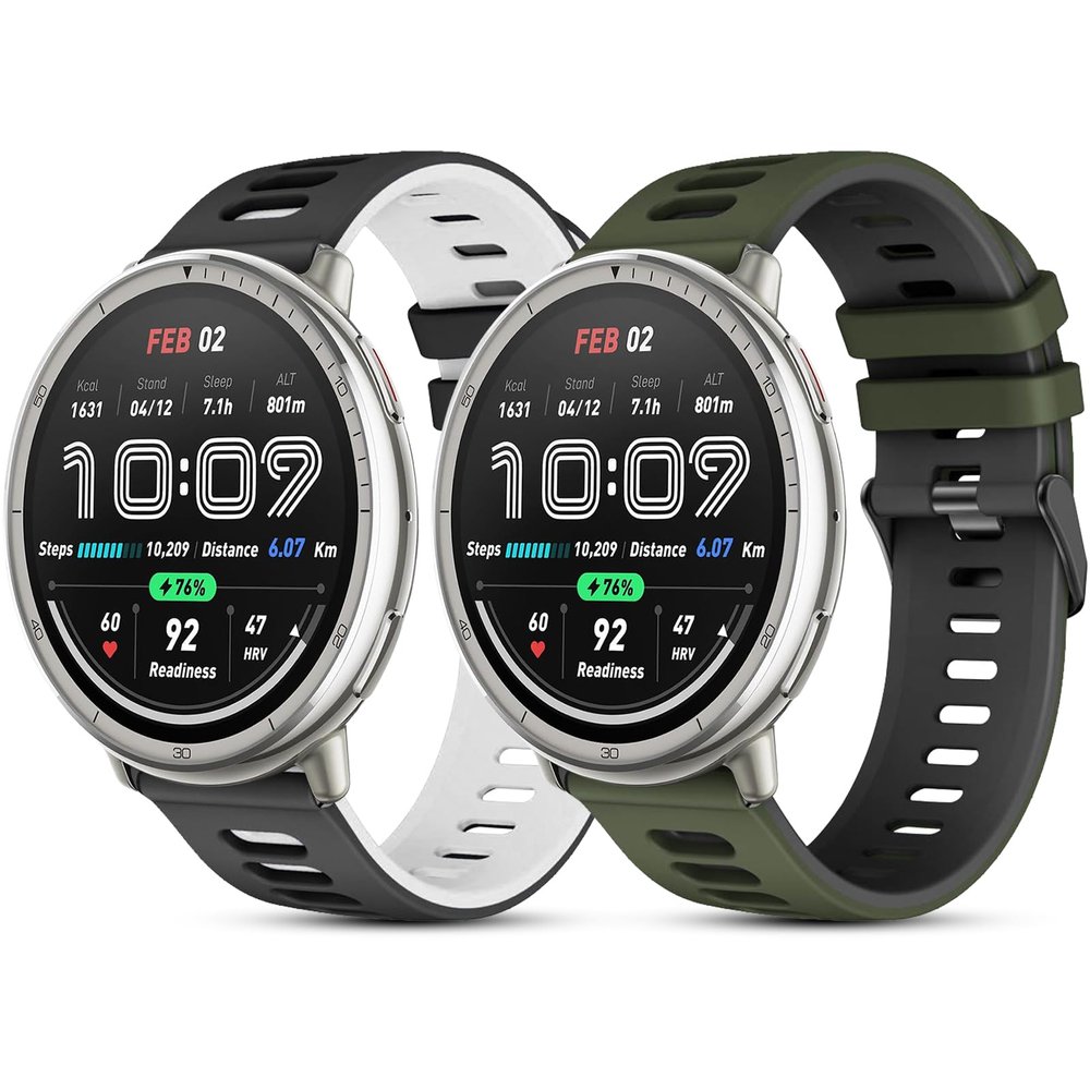 SenMore 2-Pack 20mm Soft Silicone Replacement Bands for Amazfit and Garmin Smartwatches
