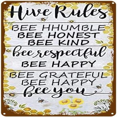 Hive Rules Vintage Metal Sign – Bee Humble, Bee Honest, Bee Kind