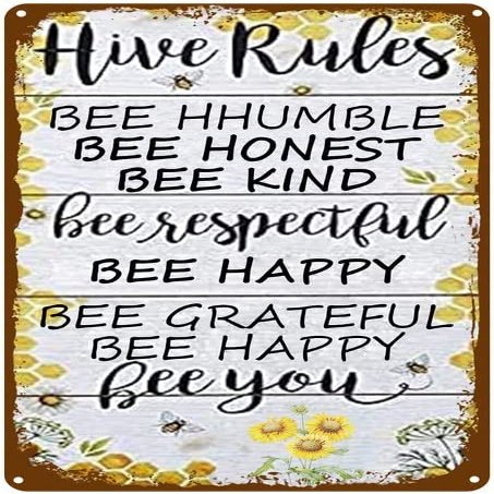 Hive Rules Vintage Metal Sign – Bee Humble, Bee Honest, Bee Kind
