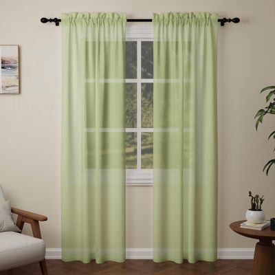 Pacok Voile Curtains, 90 in, 2 Panels, Rod Pocket, 56 x 90 in, Green