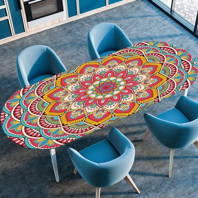 Highdi 3D Stretch Oval Tablecloth, Washable, Elastic-Fit Outdoor Table Cover, Vintage Mandala 9,107 x 165 cm